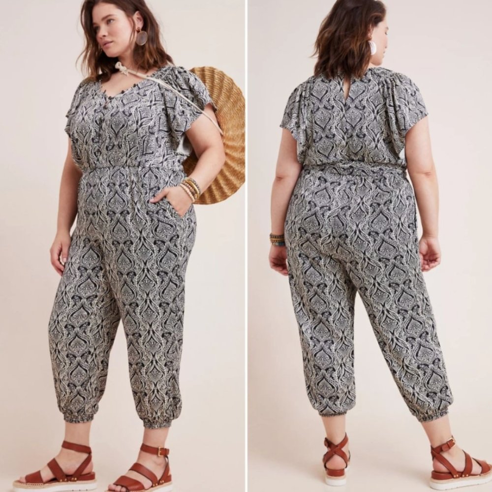 NWT Anthropologie Zadie Satin Belted Jumpsuit with Pockets Size 18W Plus Size
